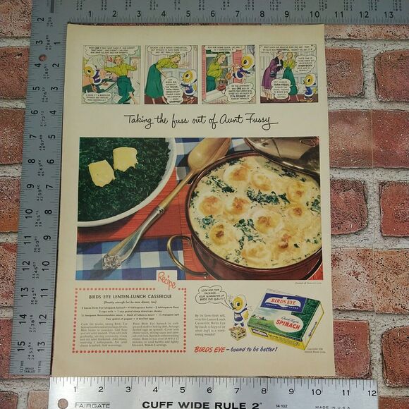 Birds Eye Spinach Lenten Lunch Casserole Aunt Fussy - 1950 Retro Vtg PRINT AD - Picture 3 of 10